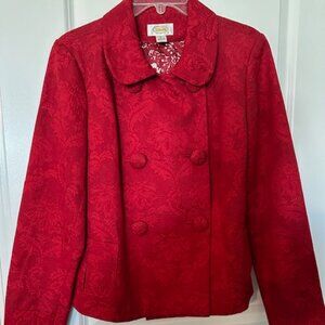 TALBOTS RED DOUBLE-BREASTED JACQARD SUIT JACKET